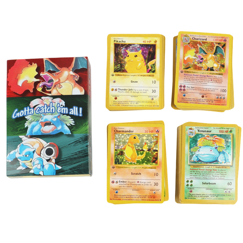 151 Stück 1996 erste Generation Pokémon-Karte Charizard Pikachu Mewtwo Blastoise Sammelkartenspielzeug Englische Version Französische Version