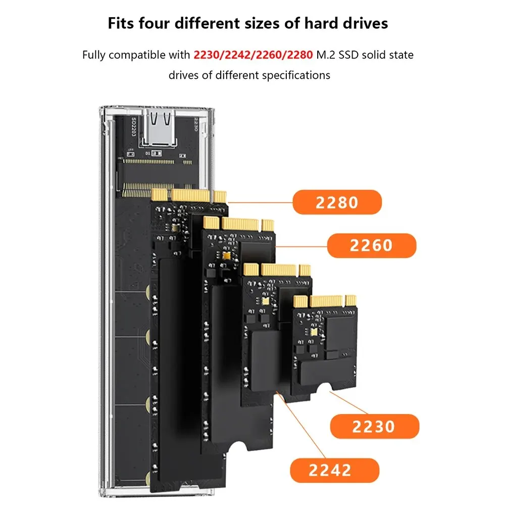 M.2 NVMe pcie/ngff sata/dual Protocol SSD เคสใส USB Type C 10Gbps M2 SSD กล่องใส่ฮาร์ดดิสก์ภายนอก