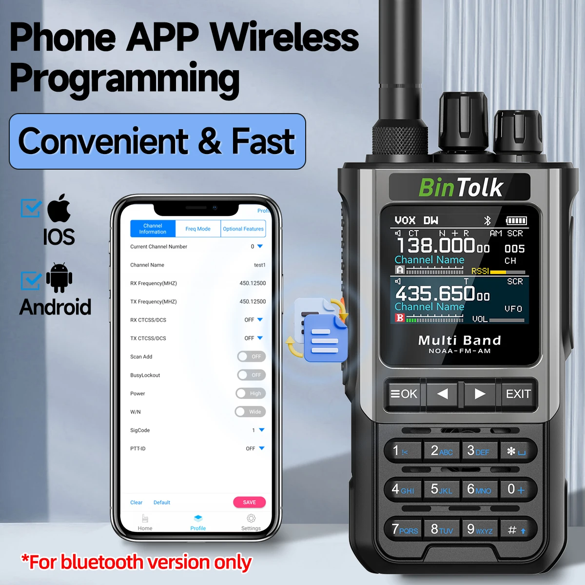 BinTolk BT8200 Walkie Talkie Long Range 10W Vollband FM AM CB Drahtlose Bluetooth Telefon Programmierung Typ-C Ladegerät Amateurfunk