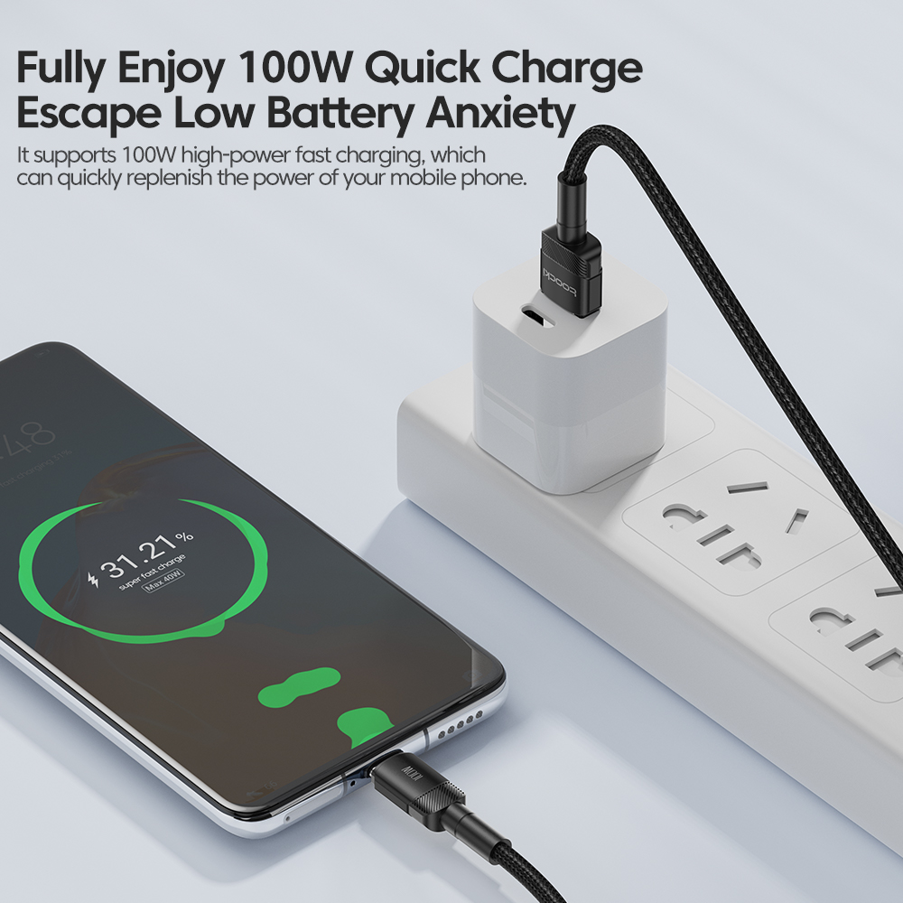 Toocki 100W 6A USB C Cable USB de datos de carga rápida tipo C para Huawei Honor Oneplus Realme Xiaomi Samsung USB A a C Cable de teléfono