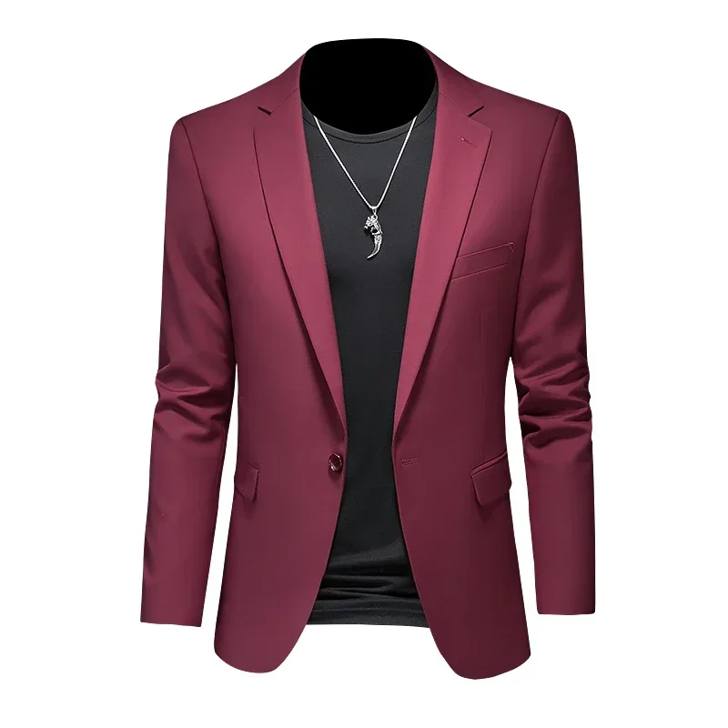 Blazer informal de negocios a la moda para hombre, chaqueta ajustada de Color sólido blanco, rojo, verde y negro, traje de fiesta para novio y boda, abrigo M-6XL