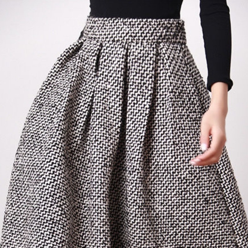 Matakawa Wollen Faldas Mujer Plaid Vintage Dikke Herfst Winter Koreaanse Mode Vrouwen Rokken Hoge Taille A-lijn Retro Lange Rok