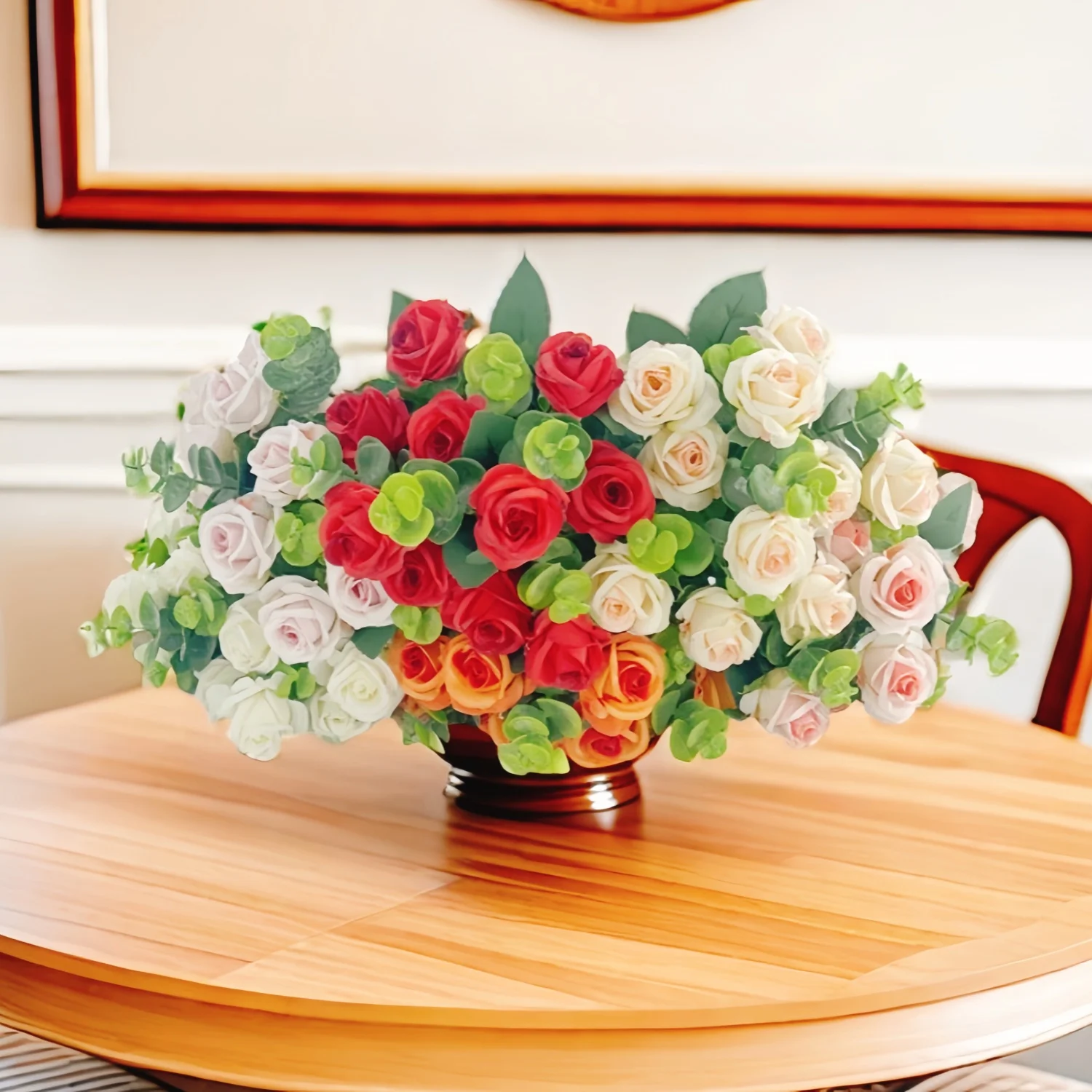 ดอกกุหลาบประดิษฐ์ 10 หัว - หน้าแรกและงานแต่งงานตกแต่งวันวาเลนไทน์ Eucalyptus Rose Bundle ของขวัญวาเลนไทน์และครอบครัว
