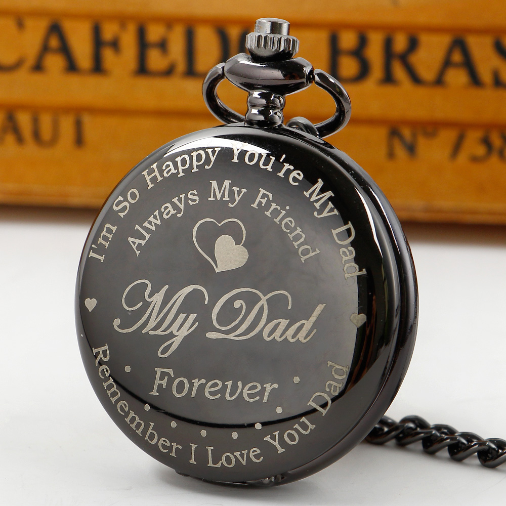 Klassiek quartz zakhorloge Vintage rond hoogwaardig stalen kettingcadeau voor papa