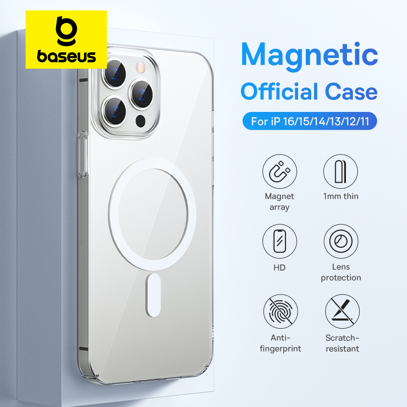 Funda magnética Baseus para iPhone 16 15 Pro Max, funda de carga inalámbrica para iPhone 14 13 12 11 Pro Max Plus, funda de teléfono para PC