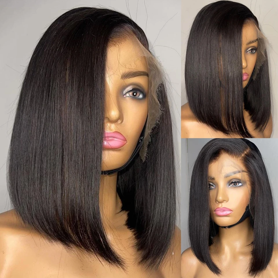 Perucas de cabelo humano bob peruca de renda transparente com cabelo do bebê remy 13x4 4x4 peruca de renda para mulheres perucas de renda pré arrancadas nós descorados
