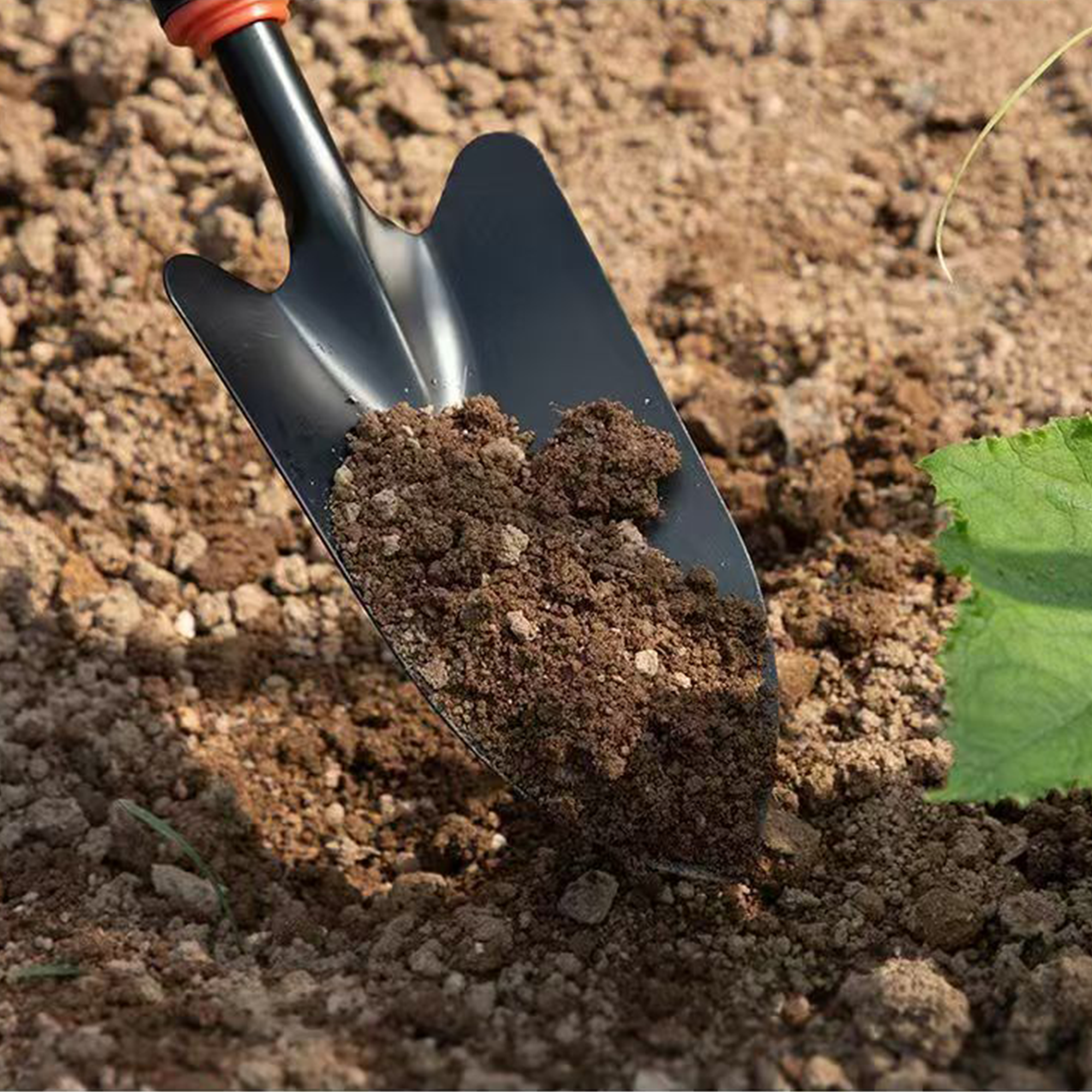Espátula de jardim de metal com alça preta ergonômica e acabamento laranja - ferramenta perfeita para plantio de flores e legumes