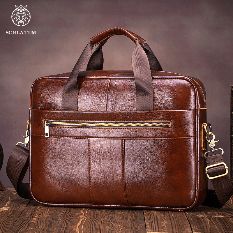SCHLATUM Genuine Leather Briefcase for Men Large Capacity Laptop Bag's Men's Office Business Handbag