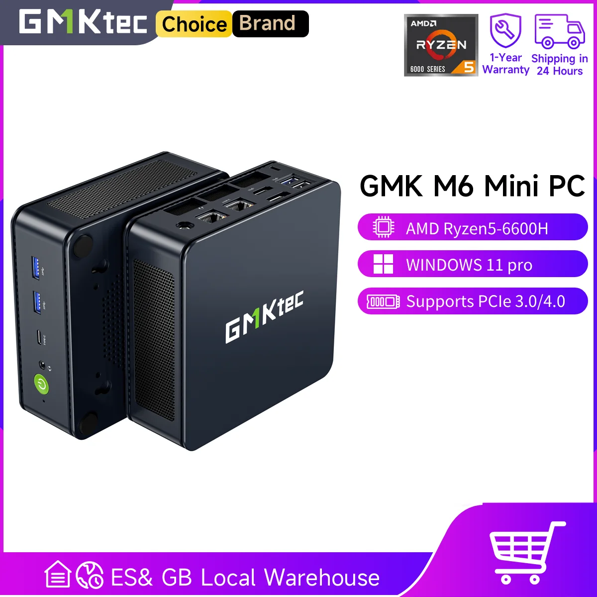 GMKtec M6 Mini PC AMD R5 6600H Computer a 6 core a 12 thread 16 GB DDR5 512 GB PCIe 3.0 SSD WiFi 6 BT5.2 Mini PC Computer desktop