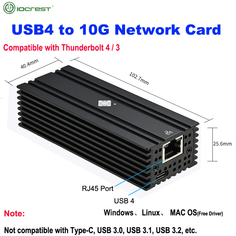 Adaptador Ethernet IOCREST USB4 de puerto único 10G Compatible con Thunderbolt 3/4 RJ45 10GBASE-T Ethernet compatible con Mac