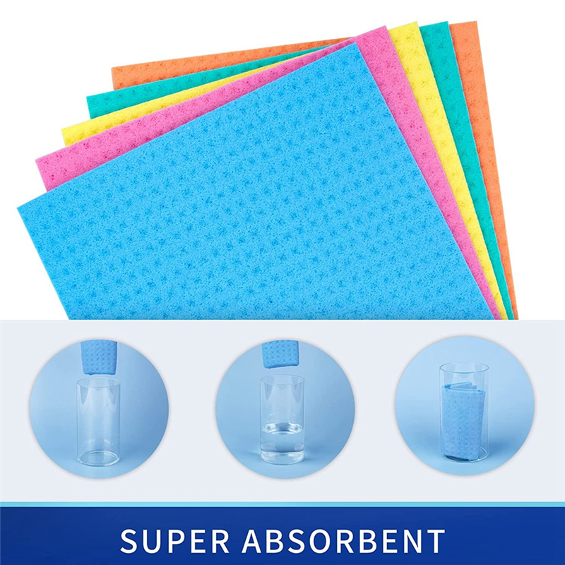 ผ้าเช็ดจานแบบใช้ซ้ําได้, ผ้าฟองน้ําเซลลูโลสสําหรับห้องครัว, ผ้าทําความสะอาดแบบดูดซับ, 10 แพ็ค, หลากสี