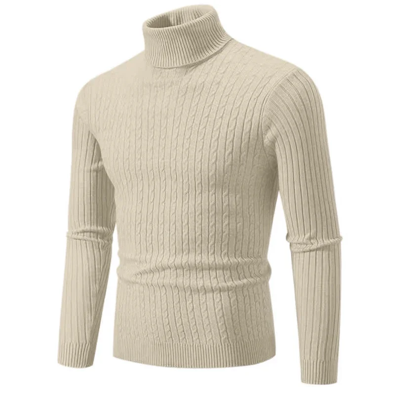 2025 nuevo suéter de cuello alto para hombre, jersey de Color sólido, tejido cálido, informal, sudadera de cuello alto, Tops de lana para hombre para invierno al aire libre