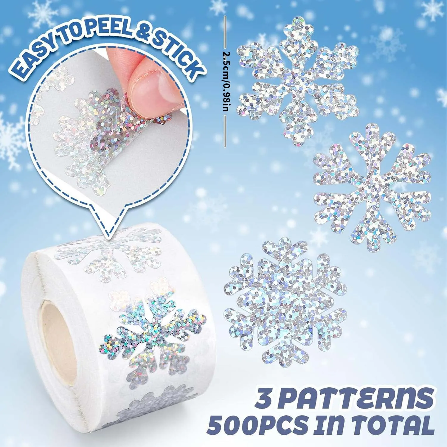 100-500pcs Laser Christmas Snow Stickers Party Christmas Gift Wrapping Label Children Scrapbook Stationery Stickers