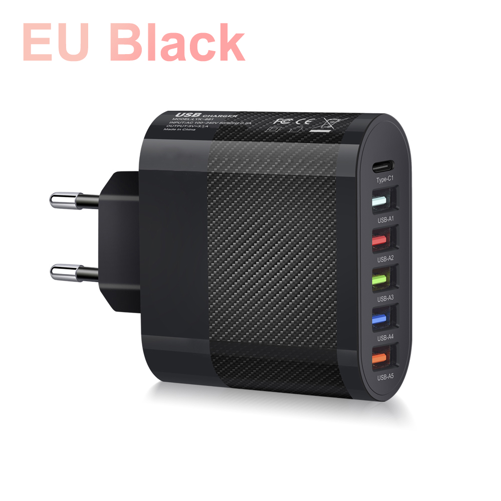 6 Ports USB Typ C Ladegerät PD Schnellladeadapter Quick Charge3.0 für iPhone Samsung Xiaomi Huawei Telefon Wandladegerät Stecker # 3
