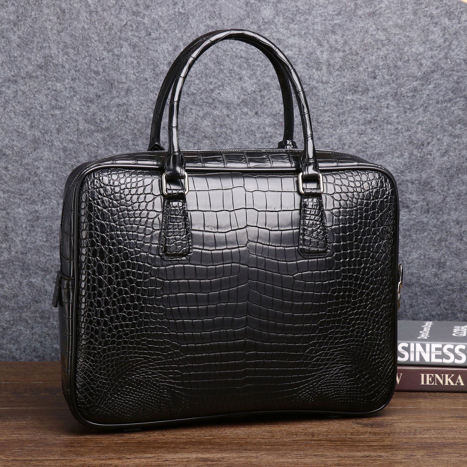 Neue Krokodil Bauch Muster Handtasche Große Kapazität Aktentasche Datei Business männer Trendy Computer Tasche Leder Aktentaschen Männer Taschen