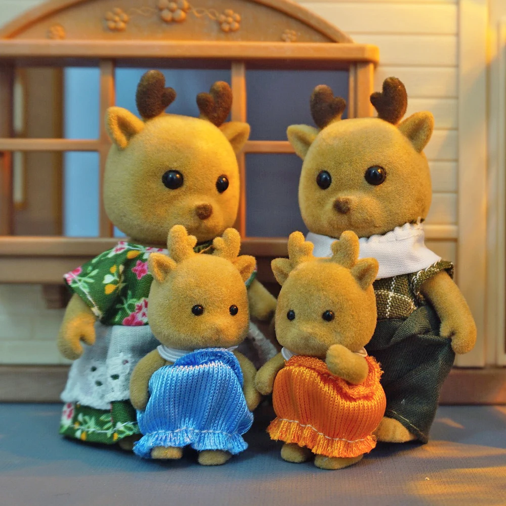 จําลองป่า Reindeer ครอบครัวตุ๊กตาตุ๊กตาตัวเลขเฟอร์นิเจอร์ชุด DIY Playset Play House ของเล่นเด็กอุปกรณ์เสริม Xmas ของขวัญ