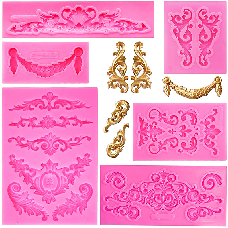 Molde de encaje en relieve, molde de silicona para Fondant, molde de estilo barroco, decoración de grabado 3D, herramientas de decoración de pasteles, molde de resina