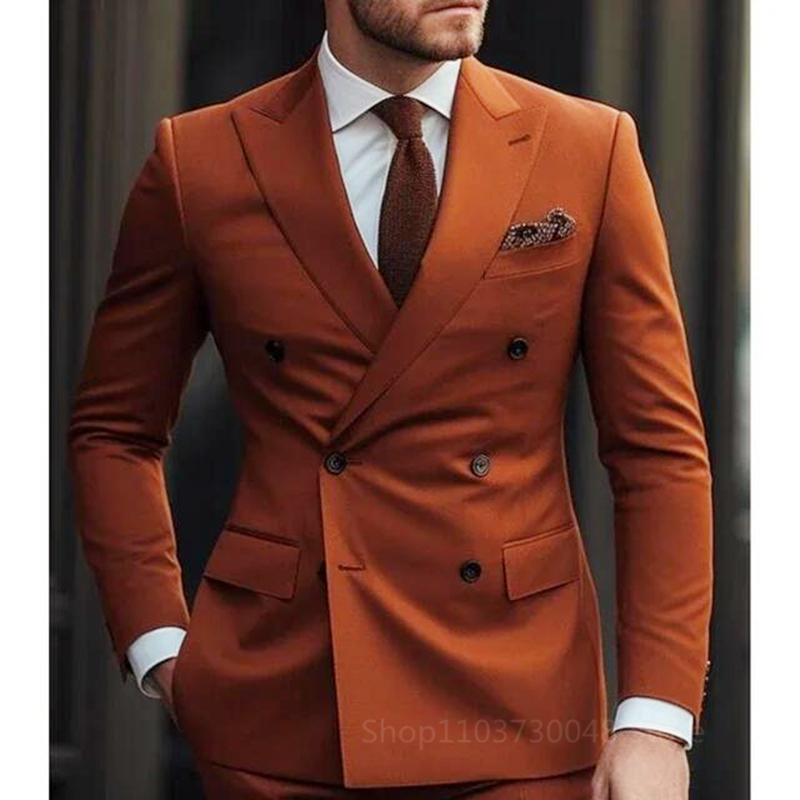 Conjunto de blazer e calças Peak Lapel masculino, ternos formais de negócios, noivo de casamento, monocromático, nova moda, 2 peças