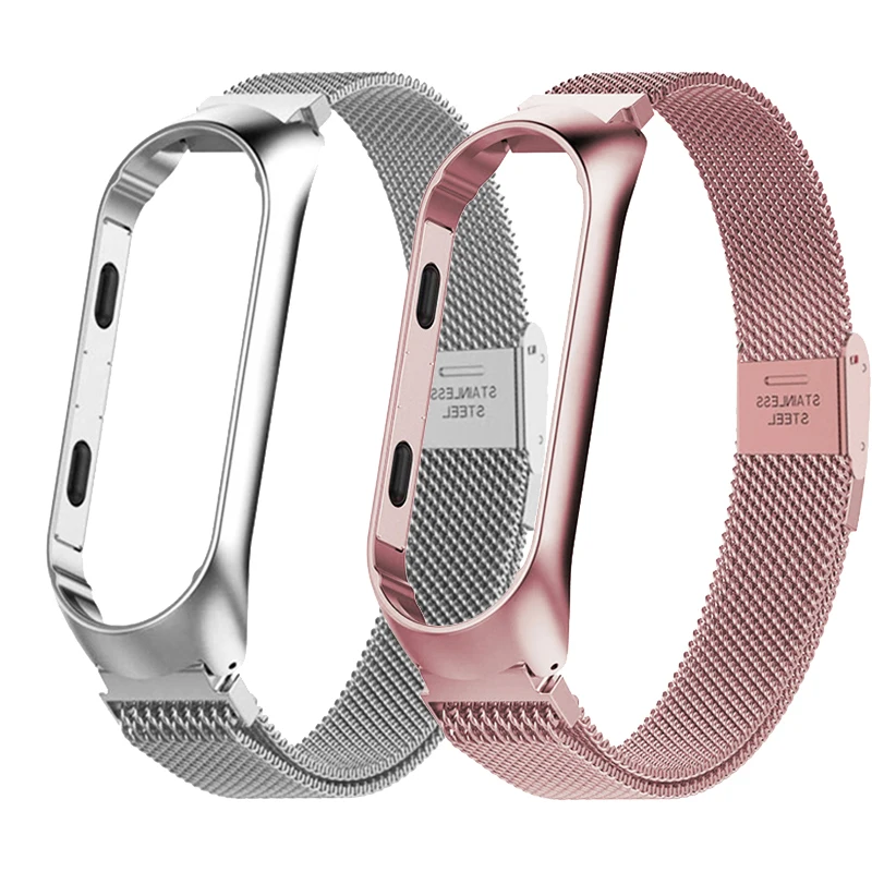 スマートウォッチストラップシャオ mi mi バンド 6 5 4 3 時計バンドゴールドスライバー miband 6 5 4 ステンレス鋼スポーツスマートウォッチ Correas