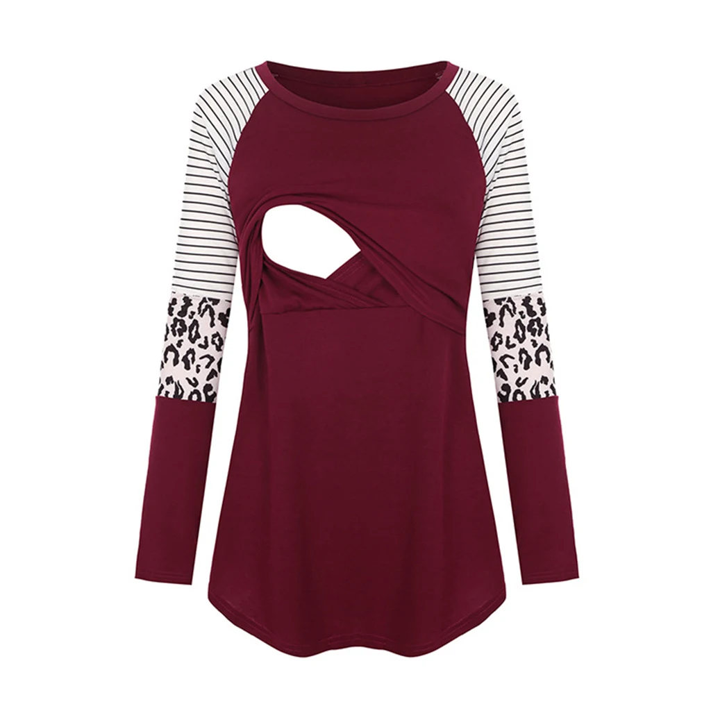 Frauen Mutterschaft Langarm Stillen Patchwork Farbe Tops Stillen Bluse