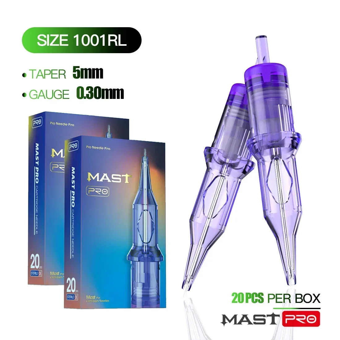 Mast pro caixa descartável de 20 peças, cartucho de agulhas de tatuagem estéreis para caneta rotativa de tatuagem, forro redondo, suprimentos de tatuagem, maquiagem