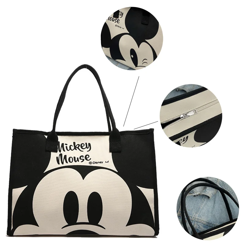 Torba na ramię damska Disney Mickey o dużej pojemności, koreańska wersja, modna torba płócienna, do codziennego dojazdu do pracy.