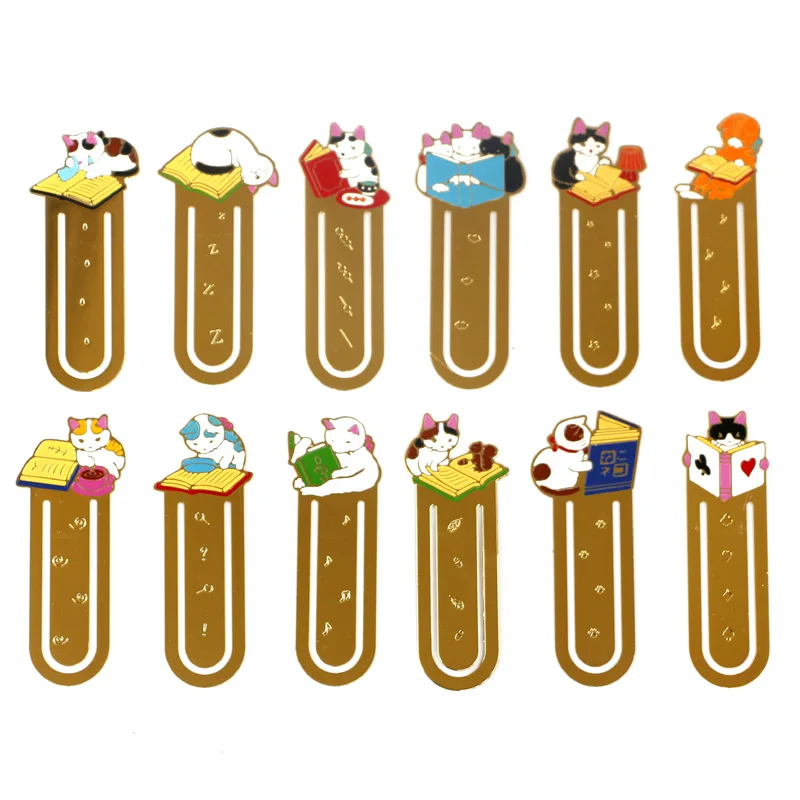Mèo Đánh Dấu Trang Kim Loại Sách Kẹp Kawaii Mèo Con Trang Giấy Giá Đỡ Nhật Bản Văn Phòng Phẩm Dụng Cụ Đọc Sách Học Vật Dụng Văn Phòng