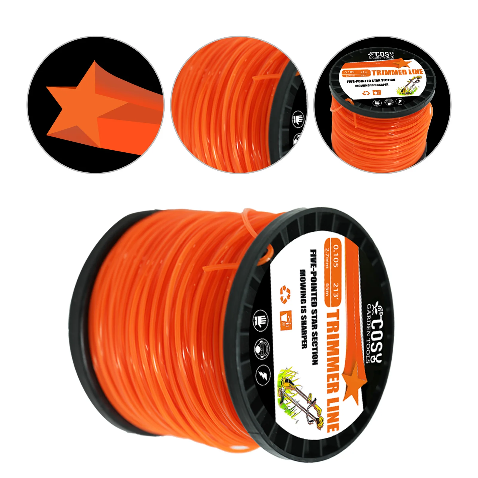 2.0/2.4/2.7/3.3/4.0mm×100M Pentagram Grass Cut Strimmer Line Round Star Graphite Filling Cord Wire String Lawn Mower Accessories