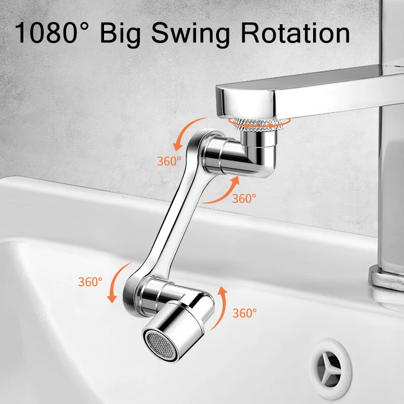 1080° Universal Rotation Faucet Extender Dual Mode Sprayer Head Kitchen Robot Arm Extension Taps Bathroom Swivel Faucet