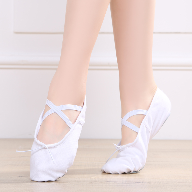USHINE-Zapatillas de Yoga con cabeza de tela/cuero para profesores, gimnasio, ejercicio en interiores, zapatos de baile de Ballet de lona, niños, niñas y mujeres