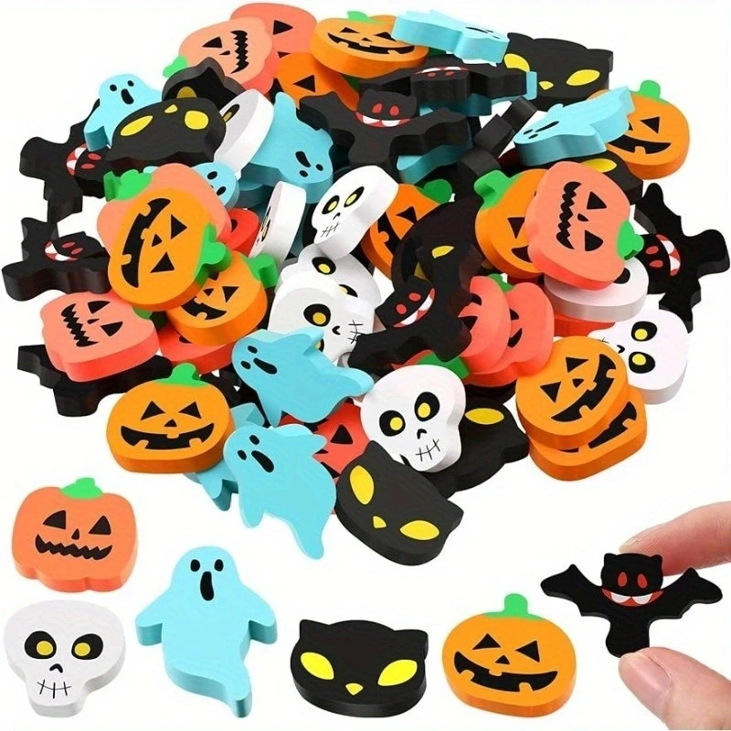 50/100/150 Uds borrador cabeza de calavera borrador dibujos animados Halloween decorativo Mini útiles escolares accesorio de dibujo
