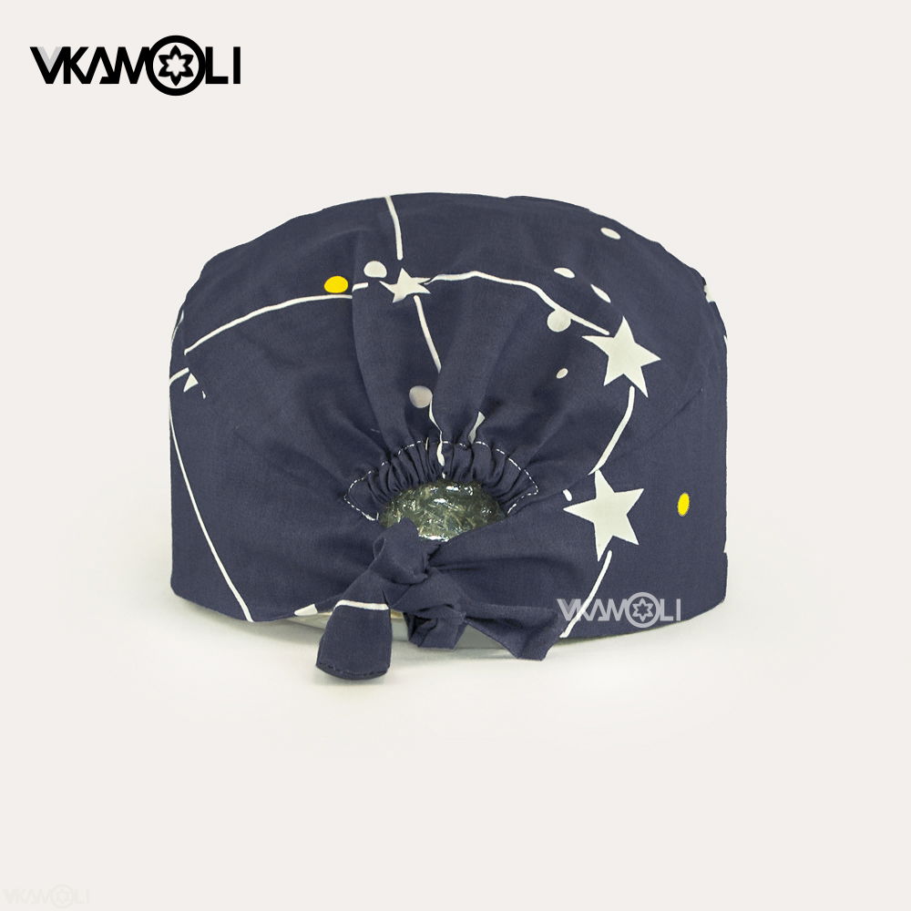 Venta al por mayor, gorro quirúrgico con estampado de estrellas grises, gorros de algodón para enfermeras, accesorios médicos para mujeres
