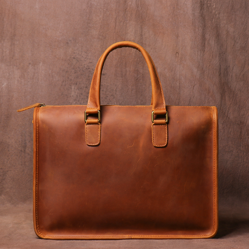 Luokir bolsa de couro real dos homens do vintage cavalo louco saco do computador escritório simplicidade maleta negócios para 14 Polegada portátil