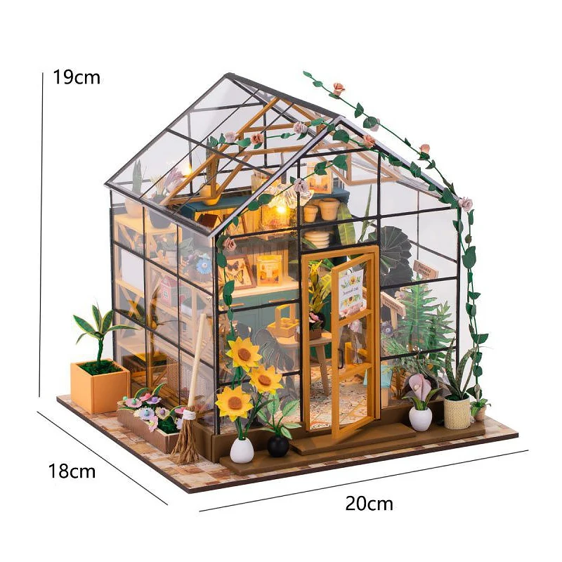 Casa de bonecas em miniatura de madeira com luz led criativa diy casa de flores artesanal 3d puzzle montagem modelo de construção brinquedos casas de boneca