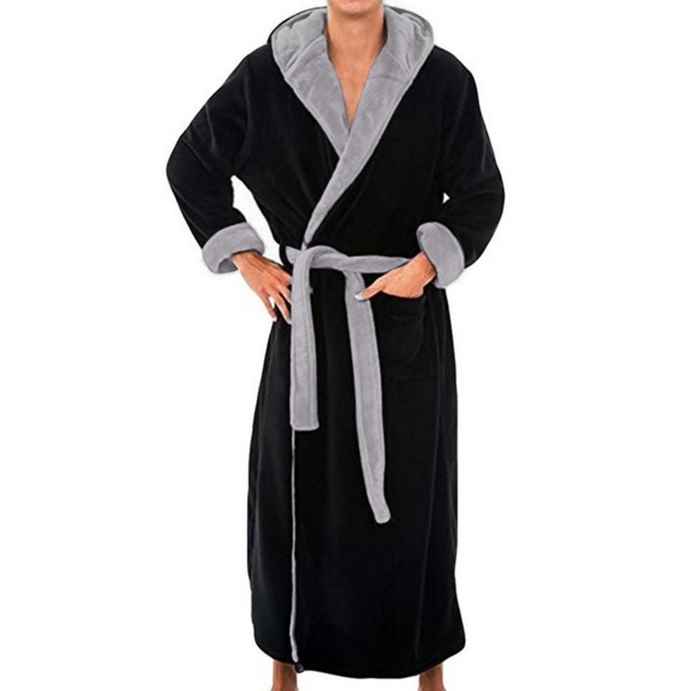 Roupão de banho aconchegante luxuoso masculino com capuz e cinto ajustável ultra macio absorvente masculino robe com bolsos de pelúcia cor sólida