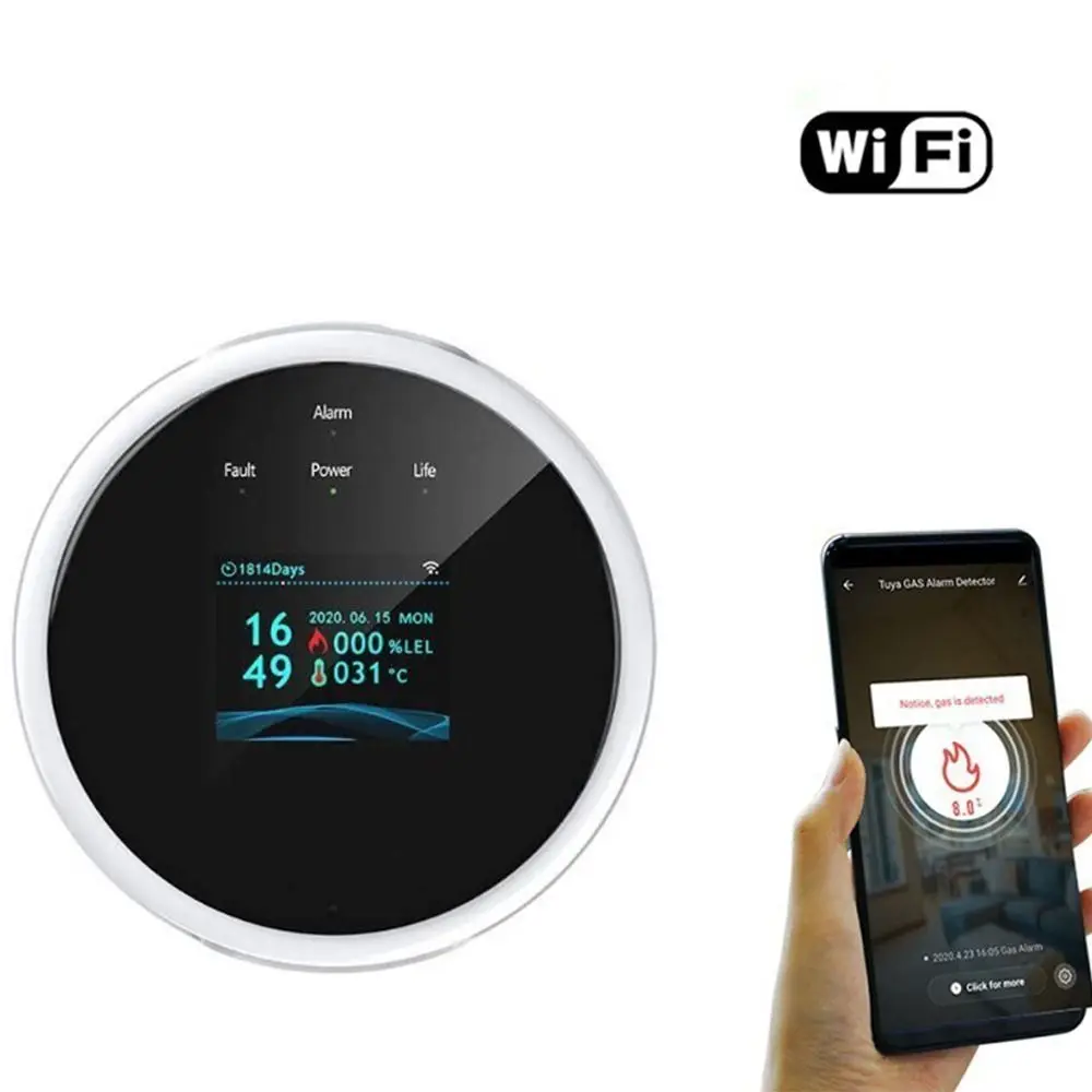Intelligent Wifi Natural Gas Leakage Detector APP Control Digital LED Combustible Gas-Alarm Detector High Sensitivity EU Plug