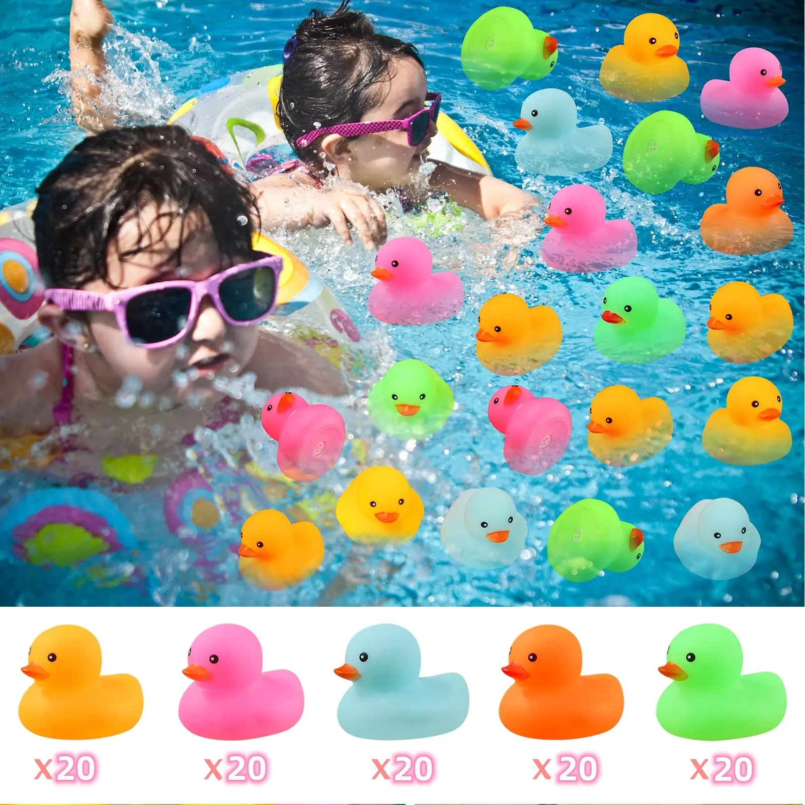 30/60/90pc Multicolor Mini Rubber Duck Bath Toy ,Squeak and Float Colored Small Ducks in Bulk Baby Sower Ducks ,Birthday Gifts