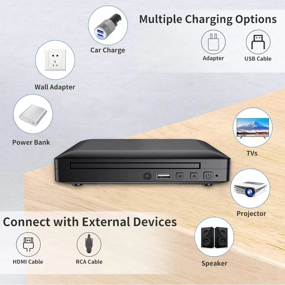 Woopker Mini  HD DVD Player HDMI and RCA cable 1080p built-in PAL/NTSC in all areas USB 2.0 home CD player Breakpoint Memory