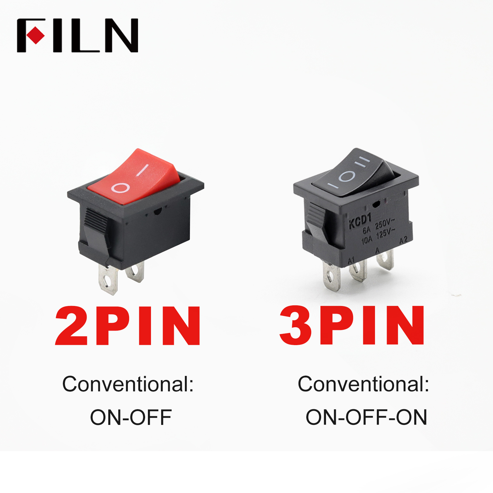 FILM KCD1-101 MRS-101 2-poliger Ein-/Aus-Mini-Wippschalter 21 x 15 mm 6 A 250 VAC 10 A 125 VAC Snap-in für einfache Installation