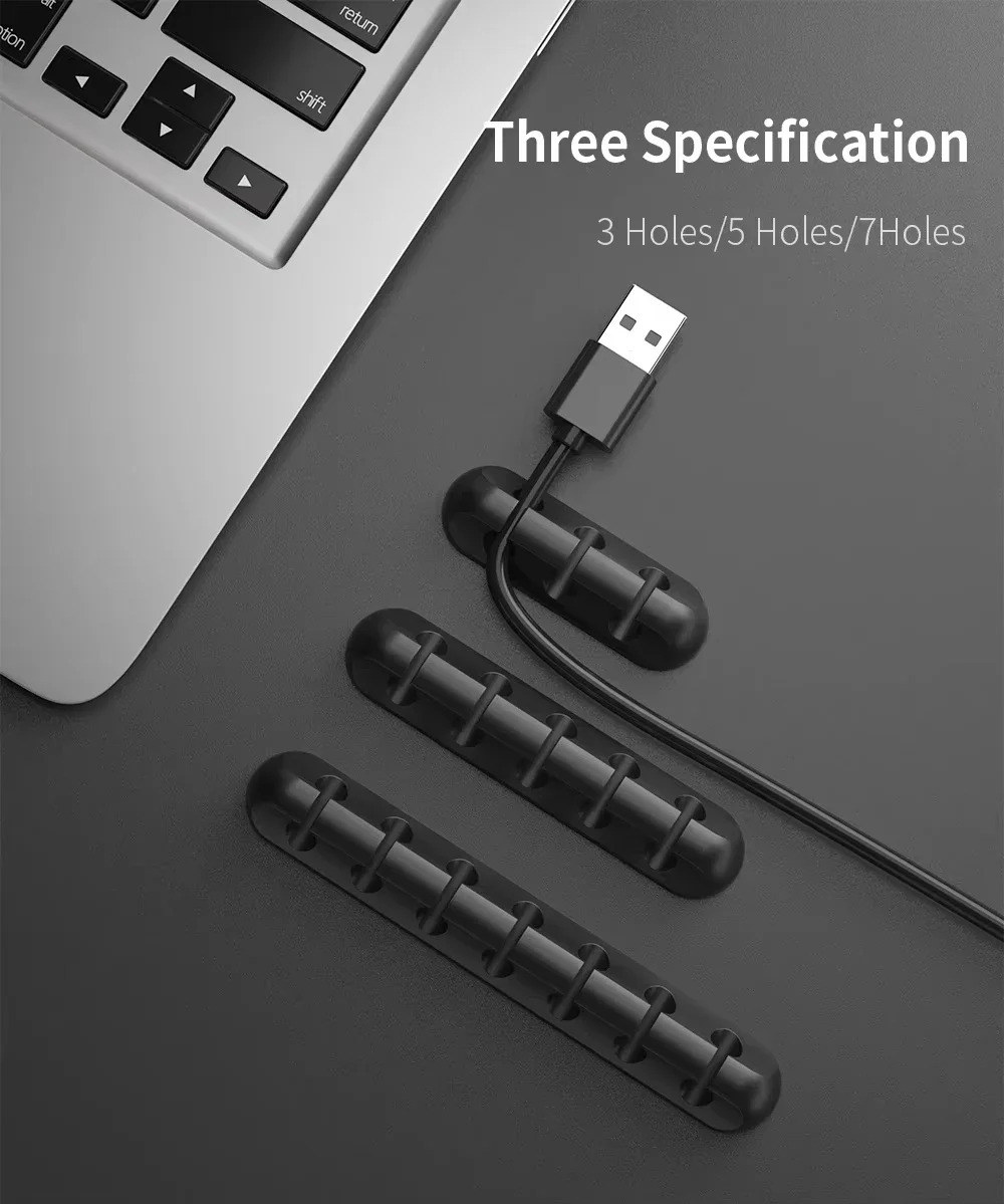 Clips de soporte de Cable adhesivo, organizador de cables de gestión de cables para escritorio, Cable de carga USB, mesita de noche, Cable de alimentación, Cable de ratón