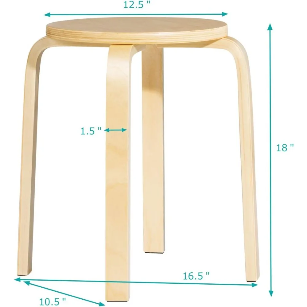 Stackable Bentwood Stools Set of 4,18Inch Height Backless Counter Chairs with Round Top,Anti-Slip Felt Pad,Portable School Stool