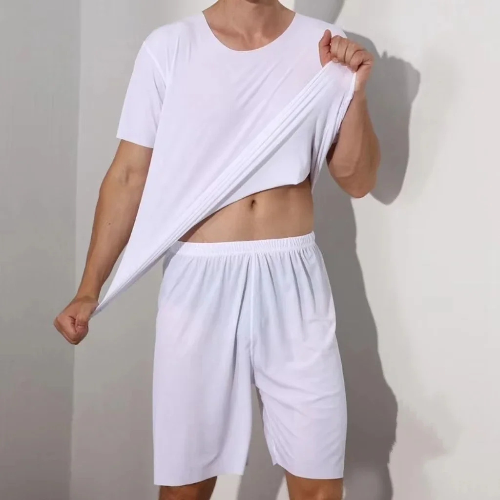 Heren tweedelige ijszijde pyjama Loungewear heren Plus Size Pyjama Thuis Set heren zomer dunne modale pyjama met korte mouwen