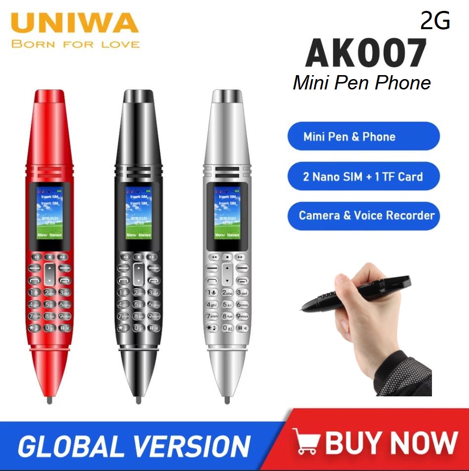 UNIWA AK007 2G Bút Mini Điện Thoại Dual Nano SIM 0.96 "550MAh Điện Thoại Di Động Trình Quay Số Bluetooth 0.08MP camera Máy Ghi Âm