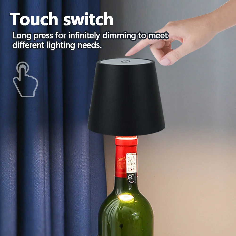 Lámpara de botella de vino, lámpara de mesa LED, luz nocturna de ambiente, 3 colores, atenuación continua, recargable, Control táctil, lámpara de botella de vino