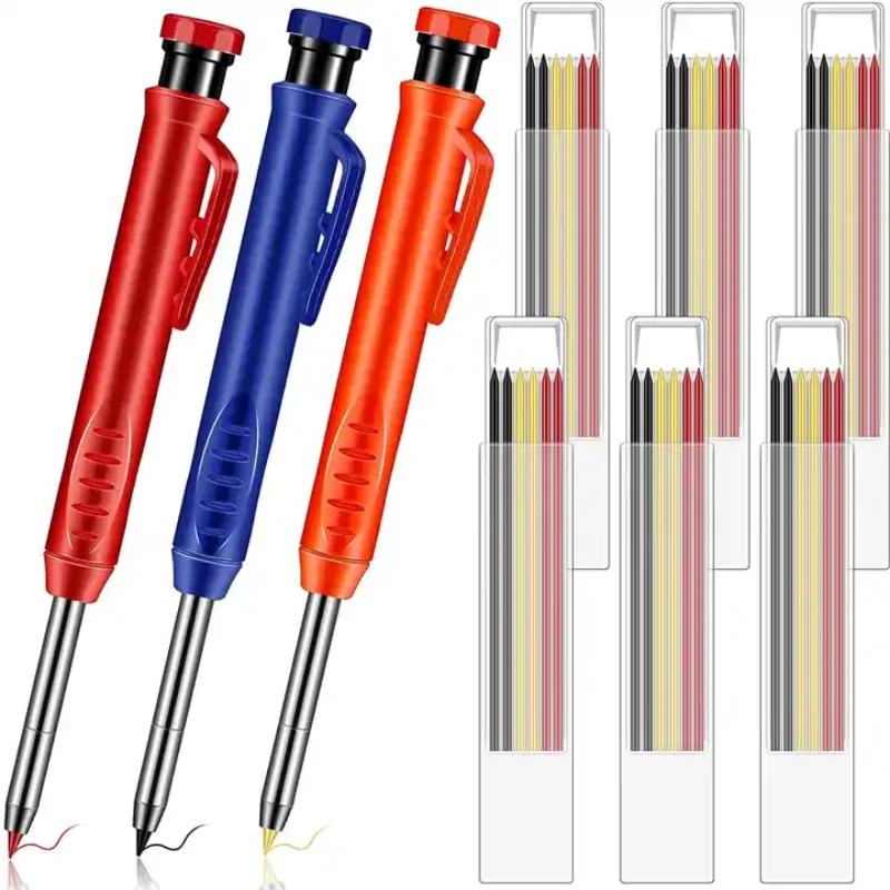 Lápiz mecánico, recarga de 3 colores, herramientas de construcción, trazador de marcado de trabajo, herramientas de carpintería sólidas, lápiz de carpintero con sacapuntas