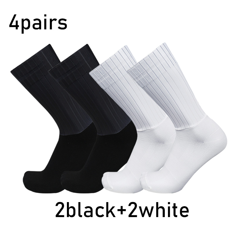 Calcetines de silicona antideslizantes para Ciclismo profesional, medias aerodinámicas de Color puro para verano, 4 pares por juego