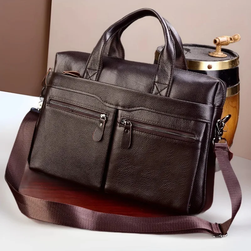 Nuova valigetta da uomo in vera pelle Borsa a tracolla Borsa per computer in pelle di vacchetta Borsa a tracolla da 15 pollici di grande capacità