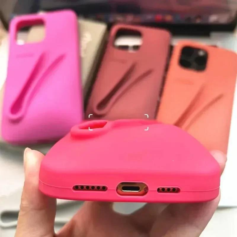 Portable Lip Gloss Holder Phone Case For iPhone 11 12 13 14 15 16 Pro Max Plus Gloss Holder Lipstick Silicone Cover Diy for Girl