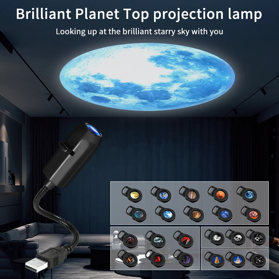 Projektor Planet USB z bezpośrednim podłączaniem, lampka nocna LED, kreatywne oświetlenie nastrojowe na Halloween i Boże Narodzenie, do sypialni i jako tło.
