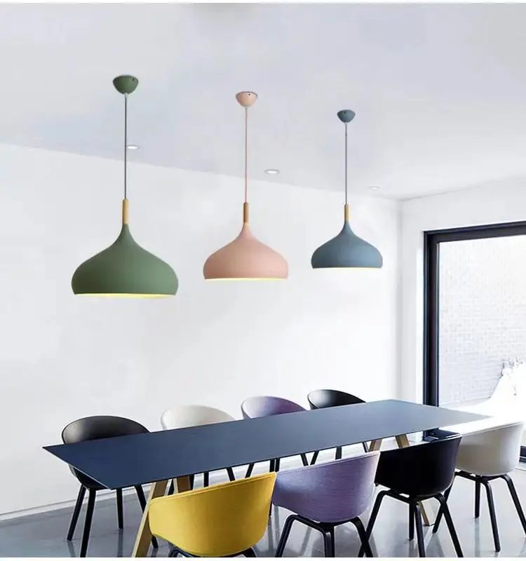 Candelabro de color nórdico, luz colgante de madera para dormitorio, sala de estar, lámpara LED de un solo cabezal, accesorio de iluminación de aluminio para habitación de niños